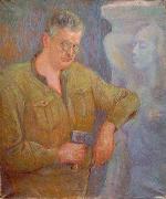 Johannes Martini Der Bildhauer Fritz Behn mit Faustel bei der Arbeit oil painting on canvas